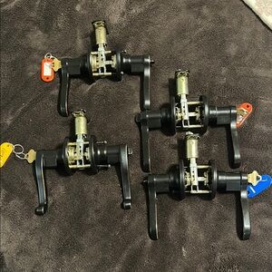 Black Door Handle Set with Yellow Tag